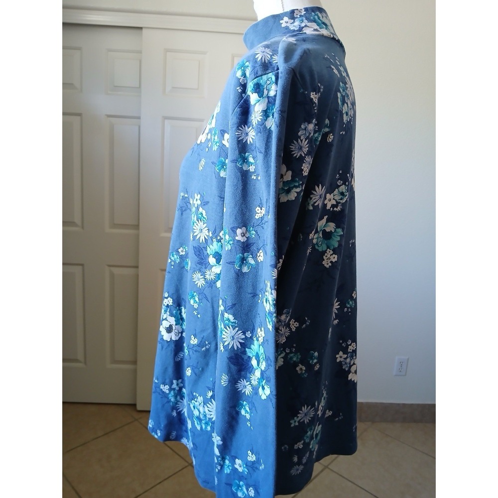 Croft & Barrow Women Size XL Blue Floralโ Mock Neck Long Sleeve Cotton Pullover - Picture 5 of 15